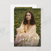 Modern trendy script graduation photo サンキューカード (正面/裏面)