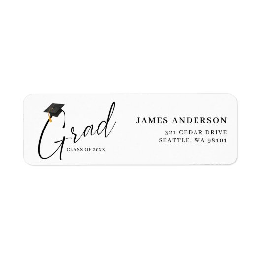 Modern Trendy Script Graduation Return Address ラベル (正面)