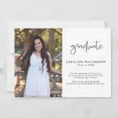 Modern Trendy Script Photo Graduation Announcement サンキューカード (正面)