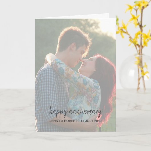 Modern Trendy Stylish Script Photo Anniversary カード (黄色い花)