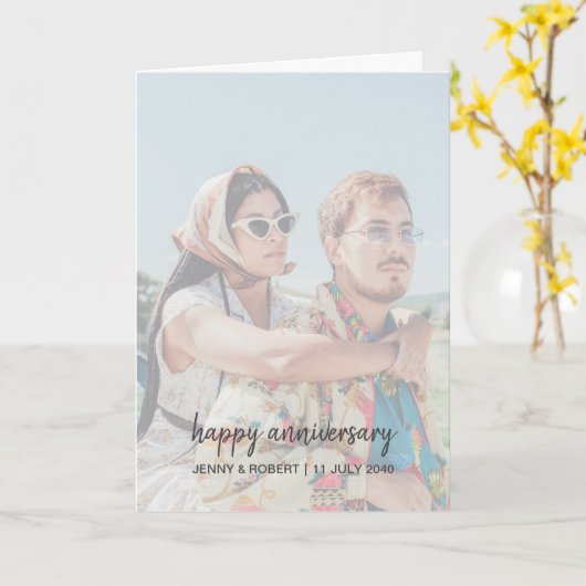 Modern Trendy Stylish Script Photo Anniversary カード (黄色い花)
