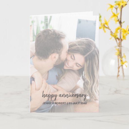 Modern Trendy Stylish Script Photo Anniversary カード (黄色い花)