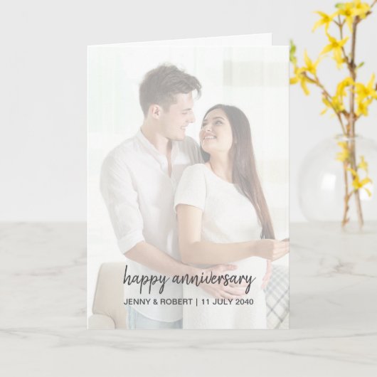 Modern Trendy Stylish Script Photo Anniversary カード (黄色い花)