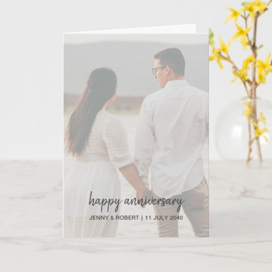 Modern Trendy Stylish Script Photo Anniversary カード (黄色い花)