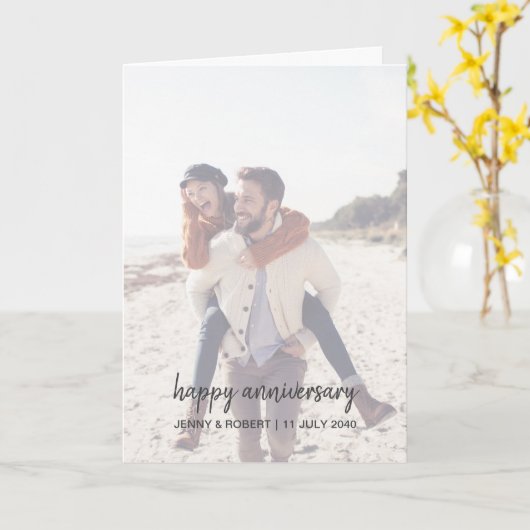 Modern Trendy Stylish Script Photo Anniversary カード (黄色い花)