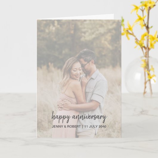 Modern Trendy Stylish Script Photo Anniversary カード (黄色い花)