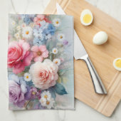 Modern Trendy Stylish Watercolor Flowers キッチンタオル (四つ折り)