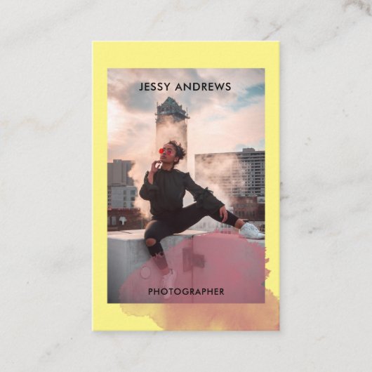 Modern Trendy Watercolor Foto Visitenkarte 名刺 (正面)