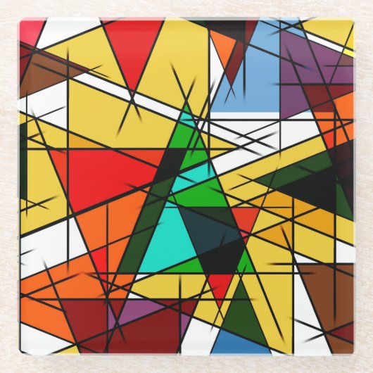 Modern Triangle Colorful Geometric  ガラスコースター (正面)