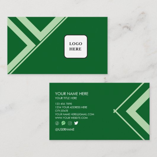 Modern Triangle Design Dark Green Business Card 名刺 (正面/裏面)