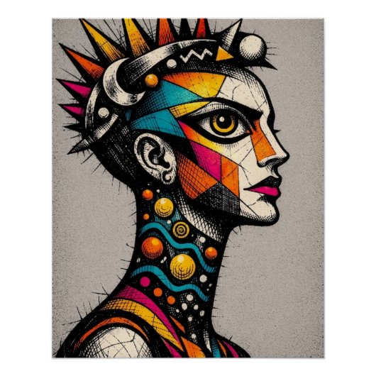 Modern Tribal Punk Portrait Graphic Art Print ポスター (正面)