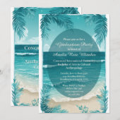 Modern Tropical Beach Turquoise Graduation Party  招待状 (正面/裏面)