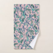 Modern Tropical Blue Foliage Pink Pattern バスタオルセット (ハンドタオル)