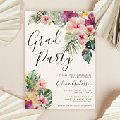 Modern Tropical Floral Beige Graduation Party 招待状