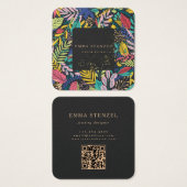 Modern Tropical Floral Square Business Card  (正面&裏面)
