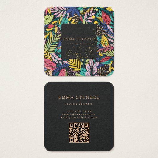 Modern Tropical Floral Square Business Card  (正面&裏面)