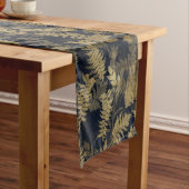 Modern Tropical Gold Foliage Blue Pattern ミディアムテーブルランナー (インサイチュ)