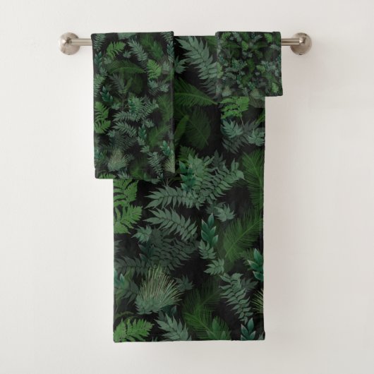 Modern tropical green foliage Black pattern バスタオルセット (インサイチュ)