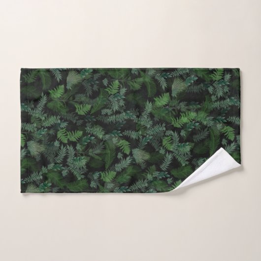 Modern tropical green foliage Black pattern バスタオルセット (ハンドタオル)