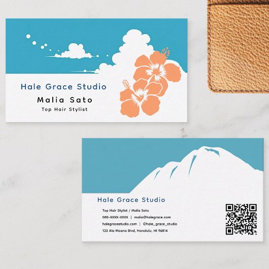 Modern Tropical Hibiscus Floral Hair Salon 名刺