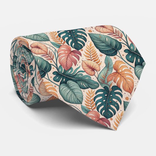Modern Tropical Leaves Pattern Neck Tie ネクタイ (ロール)