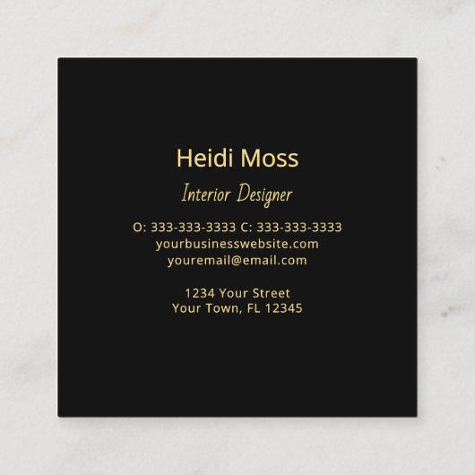 Modern Tropical Palm Trees Elegant Black Gold スクエア名刺 (裏面)