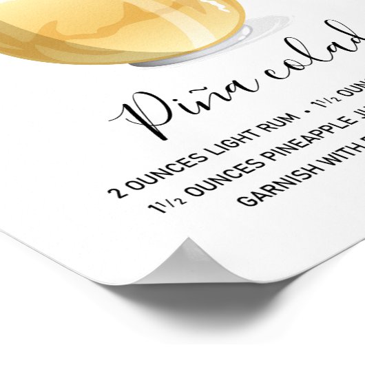 Modern Tropical Piña Colada Recipe Illustration ポスター (角)