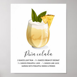 Modern Tropical Piña Colada Recipe Illustration ポスター