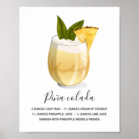 Modern Tropical Piña Colada Recipe Illustration ポスター (正面)