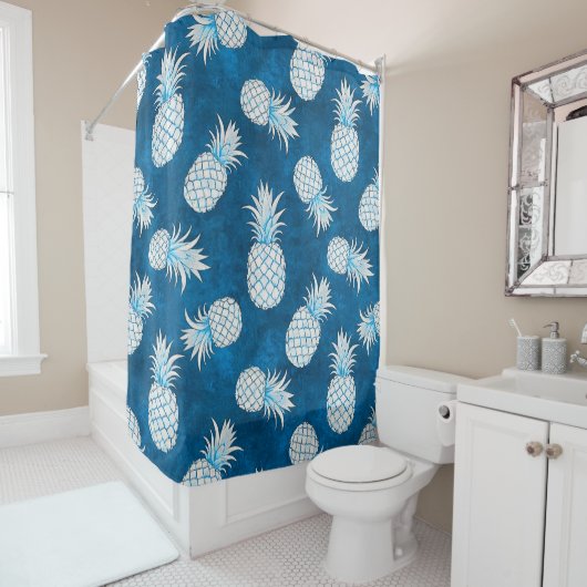 Modern Tropical Pineapple Watercolor シャワーカーテン (インサイチュ)