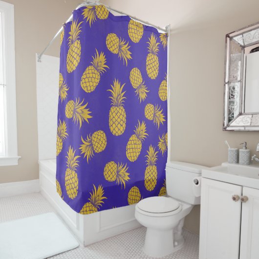 Modern Tropical Pineapple Watercolor シャワーカーテン (インサイチュ)