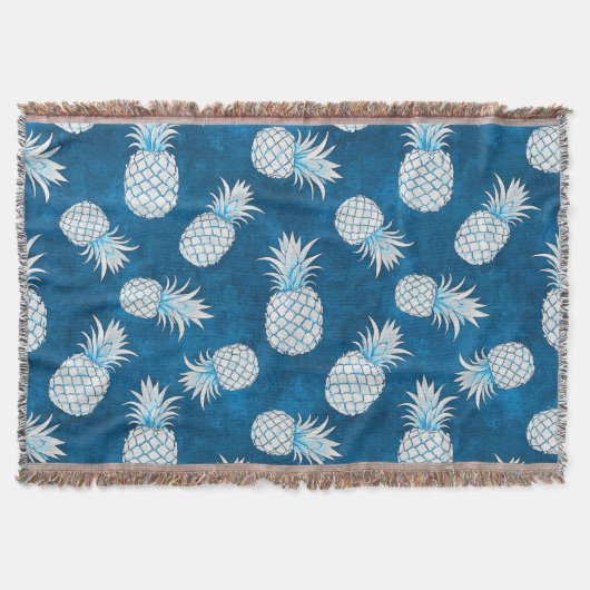 Modern Tropical Pineapple Watercolor スローブランケット (正面)