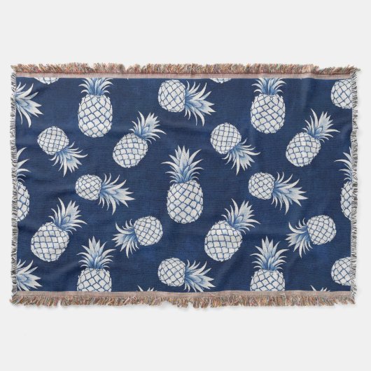 Modern Tropical Pineapple Watercolor スローブランケット (正面)