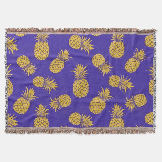 Modern Tropical Pineapple Watercolor スローブランケット (正面)