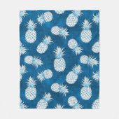 Modern Tropical Pineapple Watercolor フリースブランケット (正面)