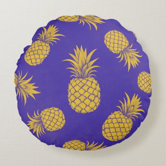 Modern Tropical Pineapple Watercolor ラウンドクッション (正面)