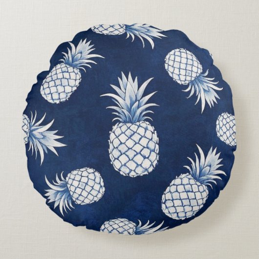 Modern Tropical Pineapple Watercolor ラウンドクッション (正面)