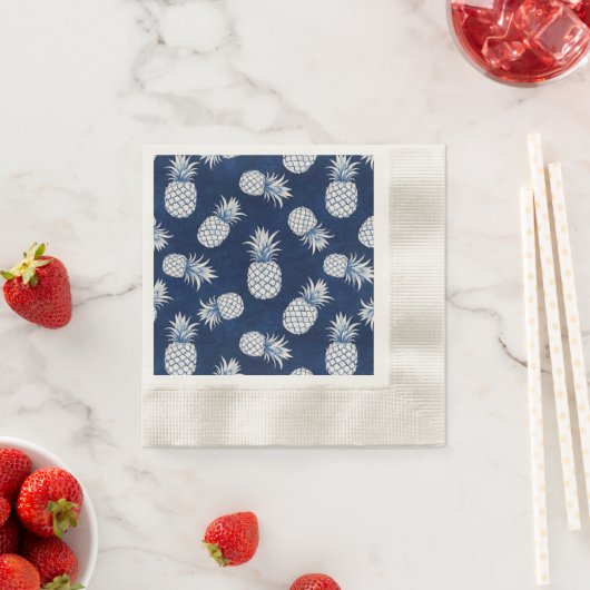 Modern Tropical Pineapple Watercolor 縁ありカクテルナプキン (インサイチュ)