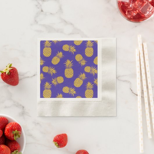 Modern Tropical Pineapple Watercolor 縁ありカクテルナプキン (インサイチュ)