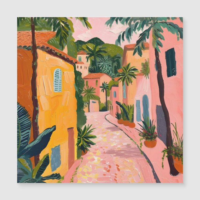 Modern Tropical Plant Print – Pink and Green  (正面)