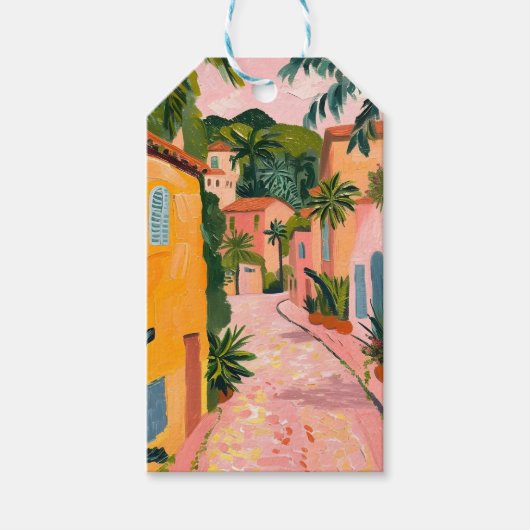 Modern Tropical Plant Print – Pink and Green ギフトタグ (正面)