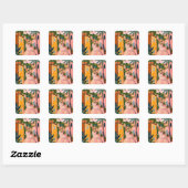 Modern Tropical Plant Print – Pink and Green スクエアシール (シート)