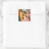 Modern Tropical Plant Print – Pink and Green スクエアシール (バッグ)