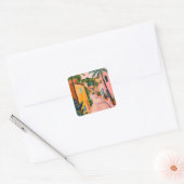 Modern Tropical Plant Print – Pink and Green スクエアシール (封筒)