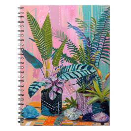 Modern Tropical Plant Print – Pink and Green  ノートブック