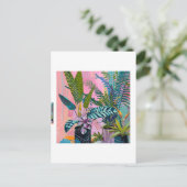 Modern Tropical Plant Print – Pink and Green  ポストカード (スタンド正面)