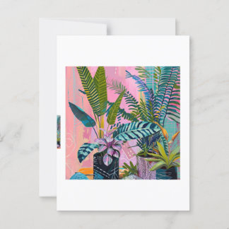 Modern Tropical Plant Print – Pink and Green  ポストカード