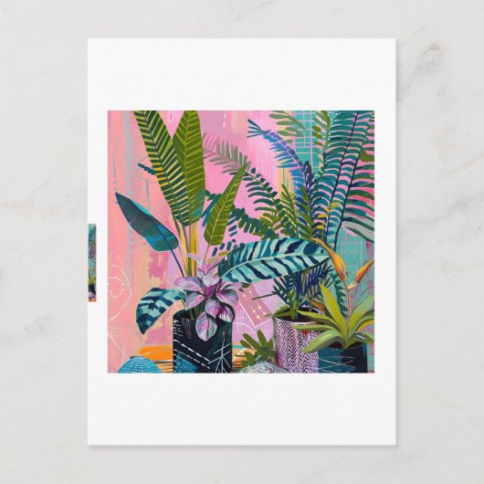 Modern Tropical Plant Print – Pink and Green  ポストカード (正面)