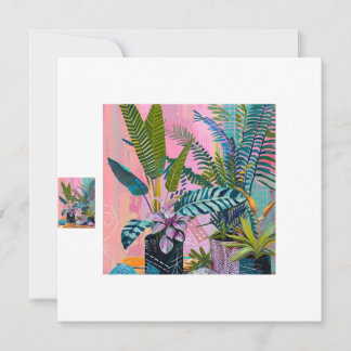 Modern Tropical Plant Print – Pink and Green  招待状