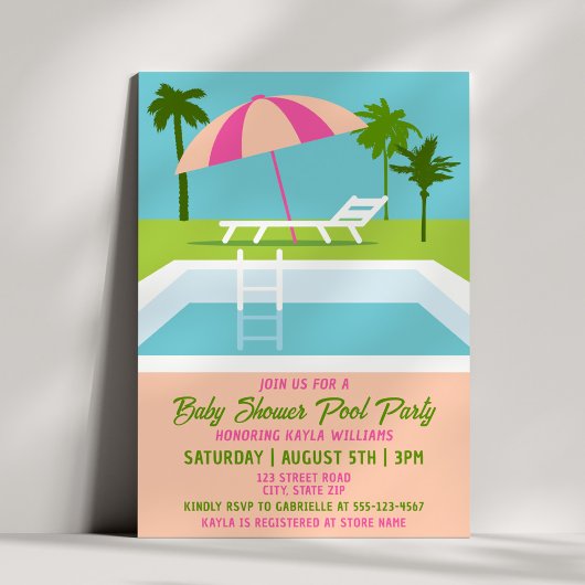Modern Tropical Pool Party Summer Palms 招待状